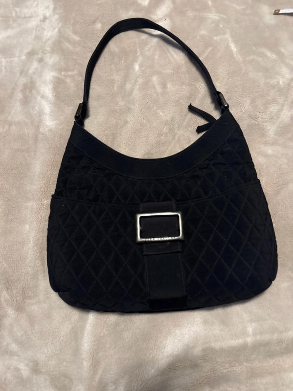 Vera Bradley Black Quilted Shoulder Bag with tortoiseshell  Buckle Accent